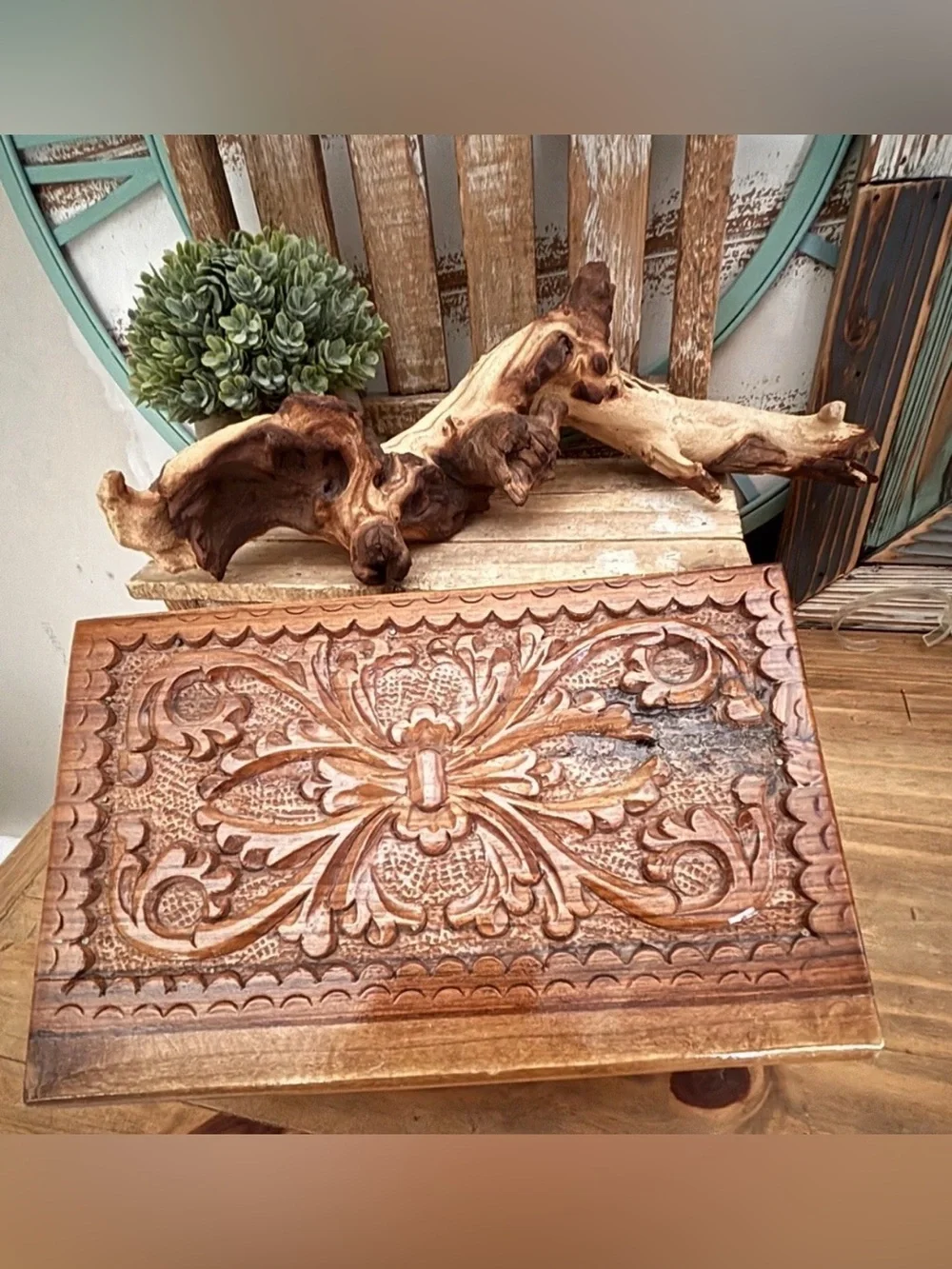 VTG Azores Portuguese Hand Carved Solid Wooden Puzzle Box
